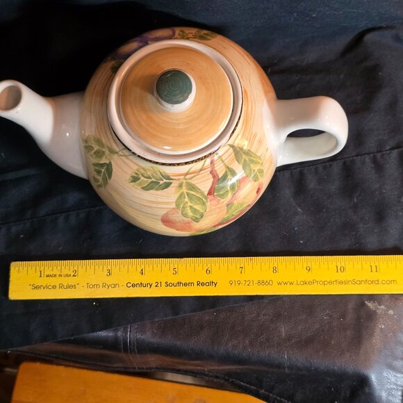 Vintage Jay Import Co. Ceramic Teapot With Fruit Design & Lid Rustic Style Made - Picture 4 of 9